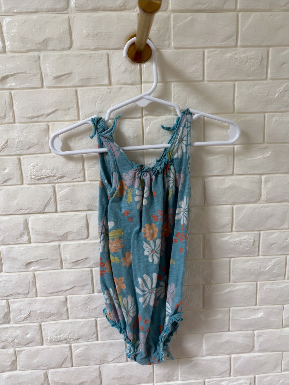 Teal Floral Tie-Shoulder Baby One-Piece Bodysuit